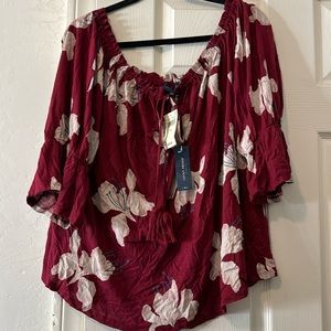 Brand new ! Stretch collar maroon with all over floral graphic